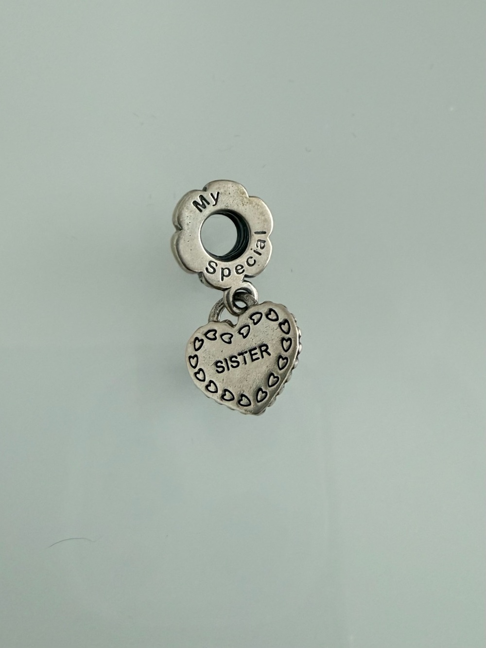 Pandora Silver Heart 'SISTER' Dangle Charm